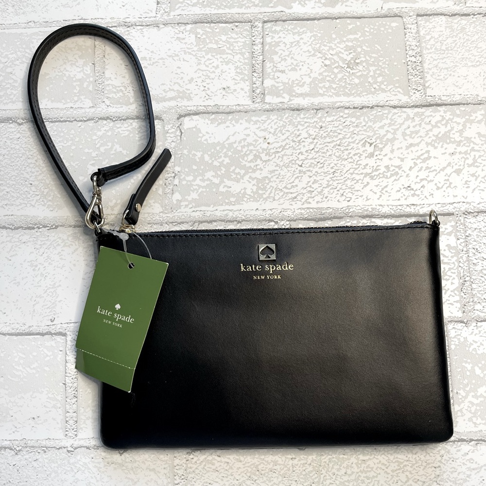 New Kate Spade Charlotte Terrace Lolly Wristlet Soft Leather Black